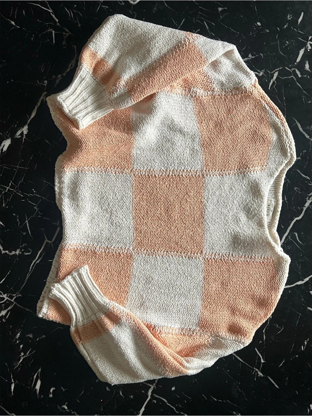 Billabong Checkered Cropped Pullover Sweater Orange & White Small